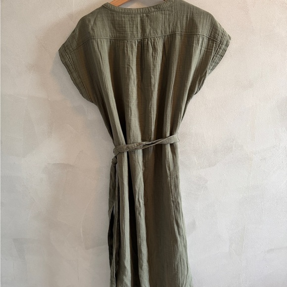 GAP - Sage Green Midi Gauze Dress with Tie Waist - Picture 6 of 6